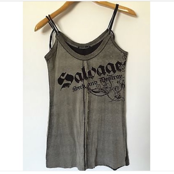 SALVAGE TOP GRAY BLACK "SEEK AND DESTROY" Large - Picture 1 of 1